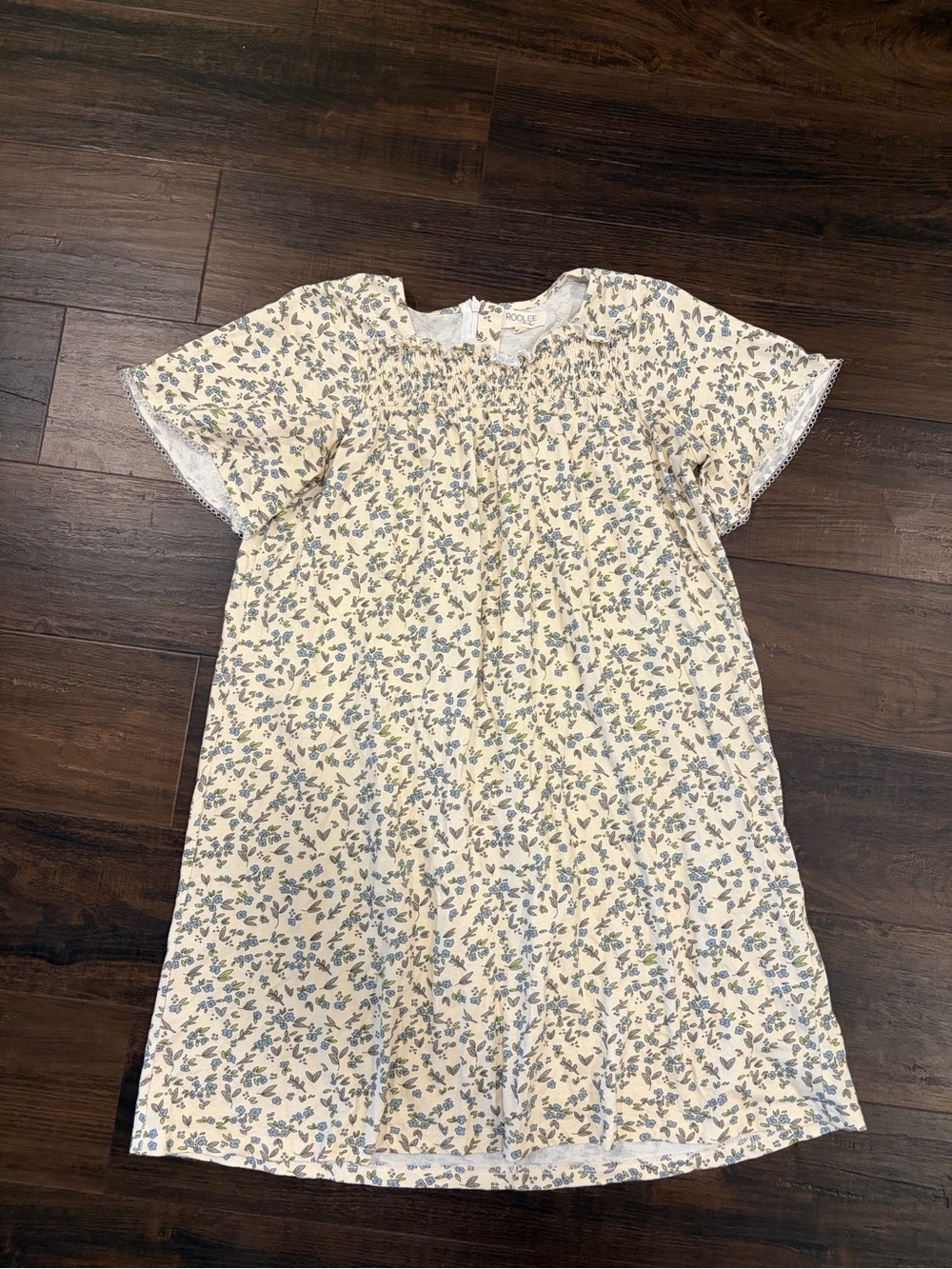 Roolee Kids Girls Dress Size 11-12 Blue Green Floral Cotton Smocked